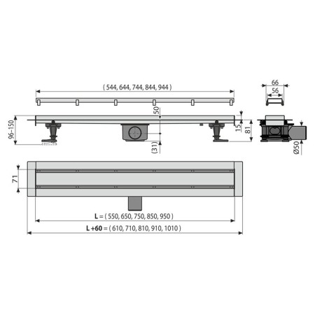 Set rigola de dus cu capac faiantabil, AlcaPlast, APZ13-DOUBLE9 FIT AND GO 95 cm [1]