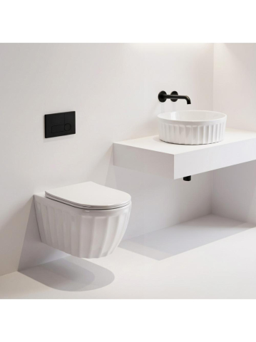 Vase wc suspendate - Set: Vas de toaletă suspendat + Lavoar pe blat Rea Duo alb