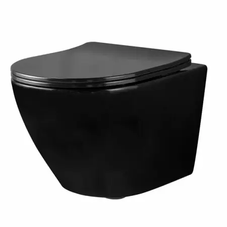 Obiecte Sanitare - Set vas wc negru suspendat Rea Carlo Mini rimless capac slim softclose