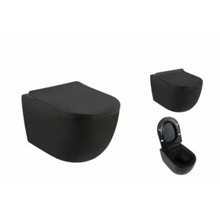 Set vas wc rimless cu capac softclose si bideu Fluminia Minerva negru mat [2]
