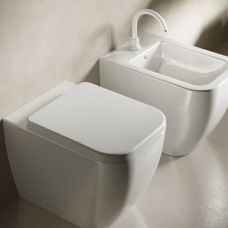 Set vas WC stativ Hatria, Bianca, back-to-wall, cu capac WC, rimless, alb [2]
