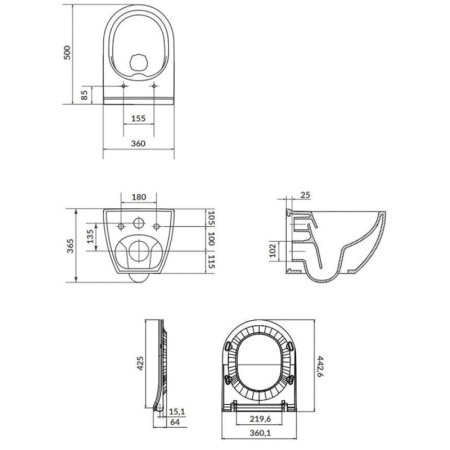 Set vas WC suspendat, Cersanit, Zen, rimless, cu capac soft close, alb [1]
