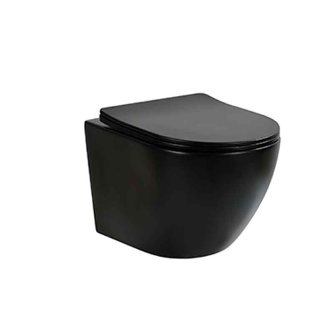 Vase wc - Set vas WC suspendat cu capac Fluminia, Ricci, Tornado Flush, 36 x 49, negru mat