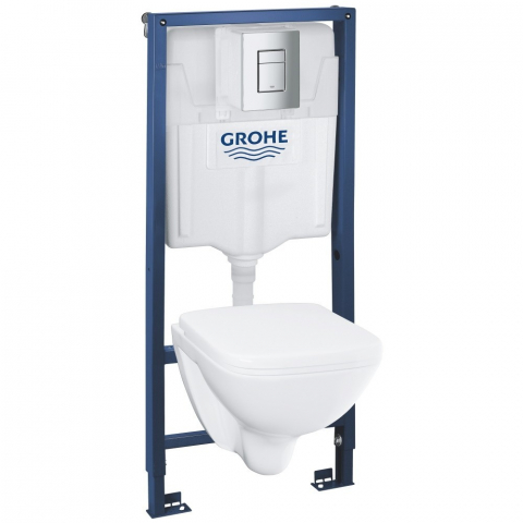 Vase wc - Set Vas WC suspendat cu rezervor incastrat, clapeta si capac Grohe Solido Square 37x53 cm evacuare orizontala