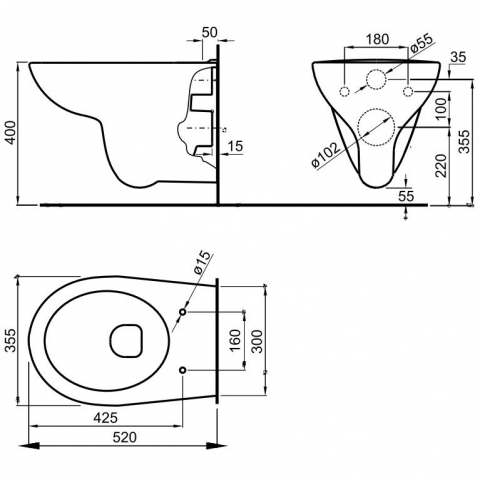 Set Vas WC suspendat cu rezervor incastrat, clapeta si capac Roca Adele 36x52 cm evacuare orizontala [3]