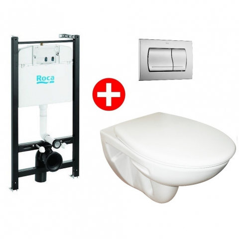 Obiecte Sanitare - Set Vas WC suspendat cu rezervor incastrat, clapeta si capac Roca Adele 36x52 cm evacuare orizontala