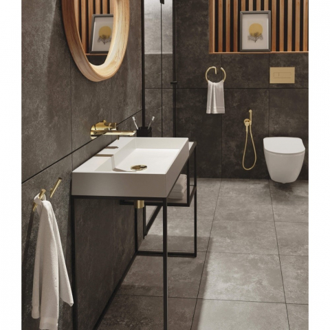 Set vas WC suspendat Deante Peonia Zero alb cu cadru de toaleta, rezervor ascuns si buton de actiune auriu [2]