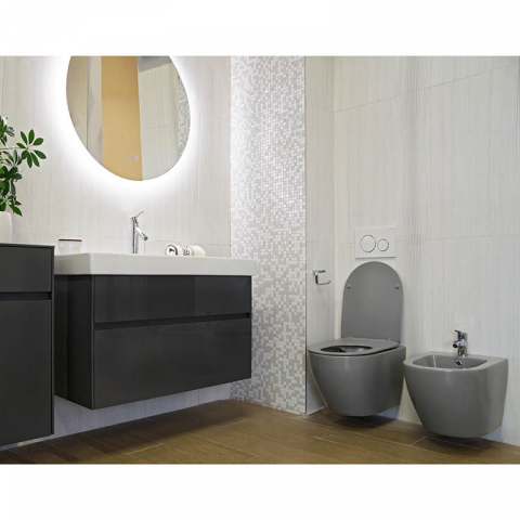Set vas WC suspendat, Fluminia, Alfonzo, cu capac quick release si soft close, gri mat [1]