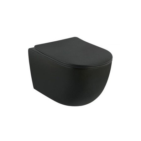 Vase wc - Set vas WC suspendat, Fluminia, Minerva, cu capac quick release si soft close, negru