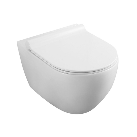 Vase wc - Set vas WC suspendat, Fluminia, Minerva Tornado, rimless, cu capac quick release si soft close, alb