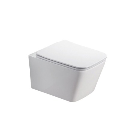 Vase wc - Set vas WC suspendat, Fluminia, Paris, rimless, cu capac quick release si soft close, alb