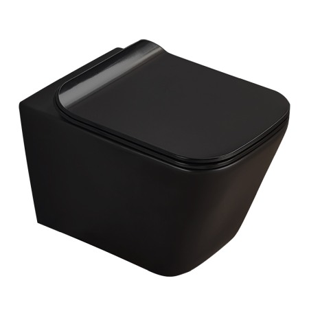 Vase wc - Set vas WC suspendat, Fluminia, Paris, rimless, cu capac quick release si soft close, negru mat