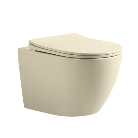 Vase wc - Set vas WC suspendat, Fluminia, Ricci Tornado, rimless, cu capac quick release si soft close, cappuccino