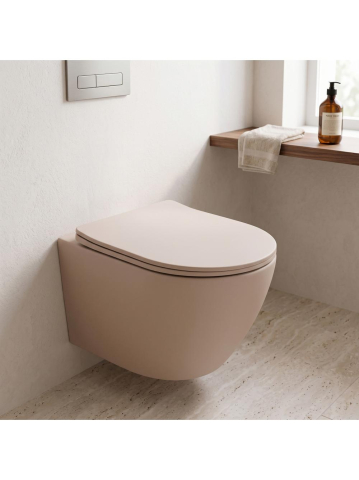 Set Vas WC Suspendat Rea Focus Taupe Mat Rimless Tornado 485x360x320 mm cu Lavoar pe Blat [4]