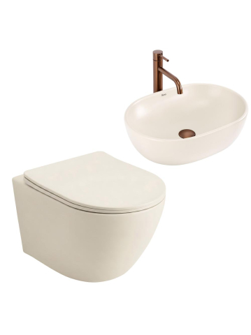 Set Vas WC Suspendat Lavoar pe Blat Rea Focus Creme Ecru Mat 485x360x320 mm [11]