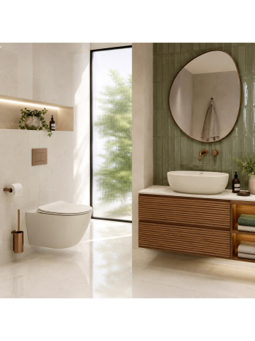 Set Vas WC Suspendat Lavoar pe Blat Rea Focus Creme Ecru Mat 485x360x320 mm [5]