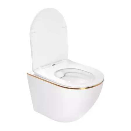 Set vas WC suspendat Rea Carlo alb - auriu cu capac softclose si bideu alb [3]