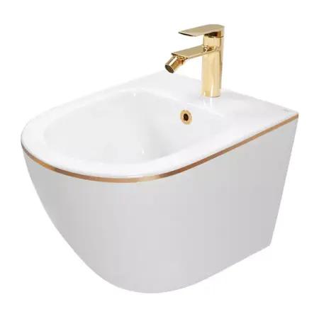 Set vas WC suspendat Rea Carlo alb - auriu cu capac softclose si bideu alb [2]