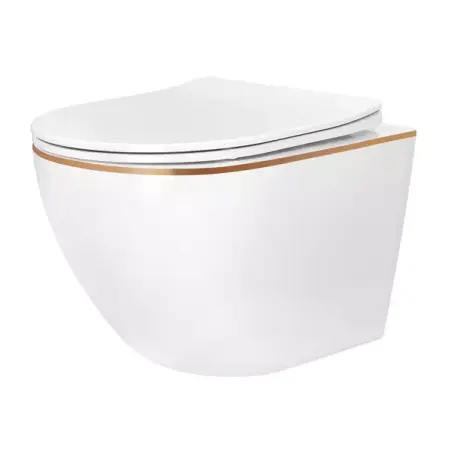 Set vas WC suspendat Rea Carlo alb - auriu cu capac softclose si bideu alb [1]
