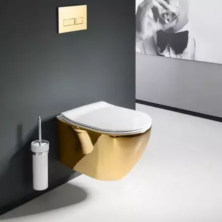 Set vas WC suspendat Rea Carlo auriu cu capac softclose alb si bideu alb [1]