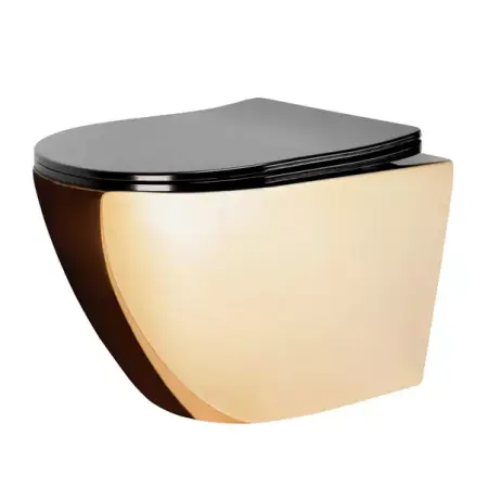 Obiecte Sanitare - Set vas WC suspendat Rea Carlo Mini auriu cu capac softclose negru lucios