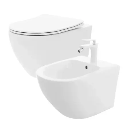 Obiecte Sanitare - Set vas WC suspendat Rea Carlo Mini cu capac softclose si bideu alb