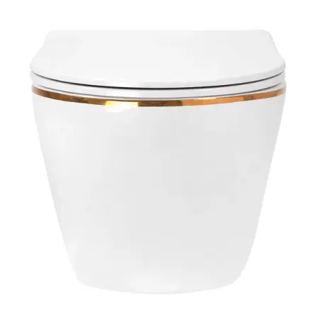 Set vas WC suspendat Rea Carlo rimless alb - auriu cu capac softclose [3]