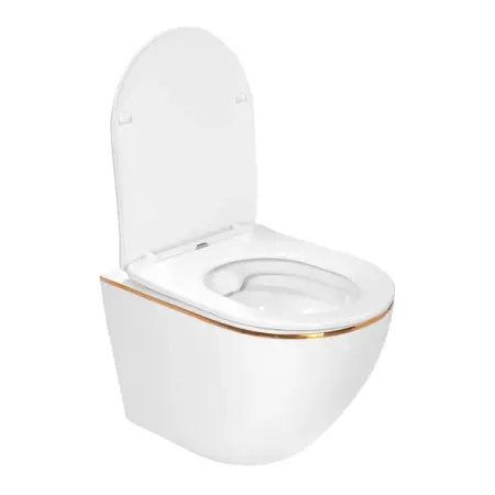 Set vas WC suspendat Rea Carlo rimless alb - auriu cu capac softclose [2]