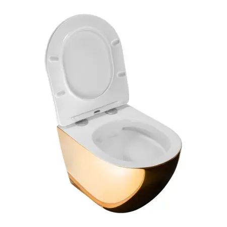 Set vas WC suspendat Rea Carlo rimless auriu - alb cu capac softclose [2]