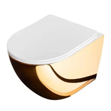 Obiecte Sanitare - Set vas WC suspendat Rea Carlo rimless auriu - alb cu capac softclose
