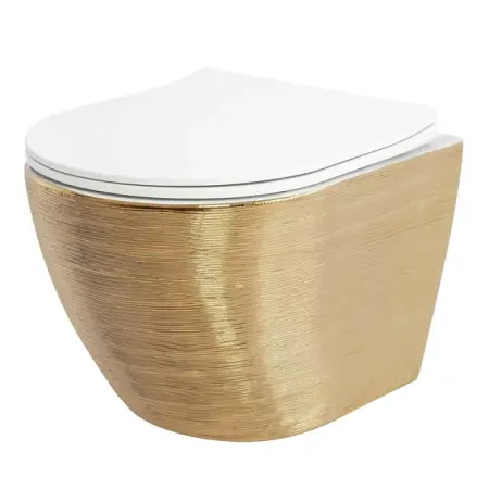 Obiecte Sanitare - Set vas wc suspendat Rea Carlo rimless auriu periat cu capac softclose