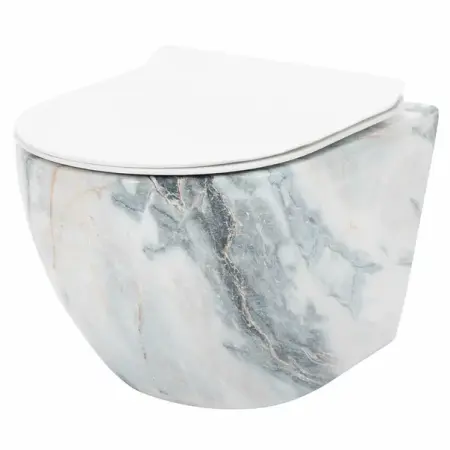 Obiecte Sanitare - Set vas wc suspendat Rea Carlos rimless granit cu capac softclose alb