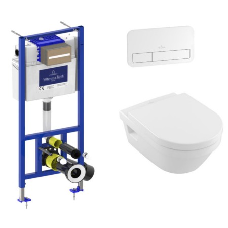 Obiecte Sanitare - Set vas wc suspendat rotund Villeroy&Boch Architectura, rezervor incastrat ViConnect Pro si clapeta dubla ViConnect alb