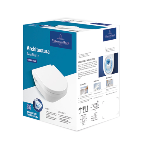 Set vas WC suspendat Villeroy & Boch, Architectura, TwistFlush, cu capac, 37 x 53 cm [4]