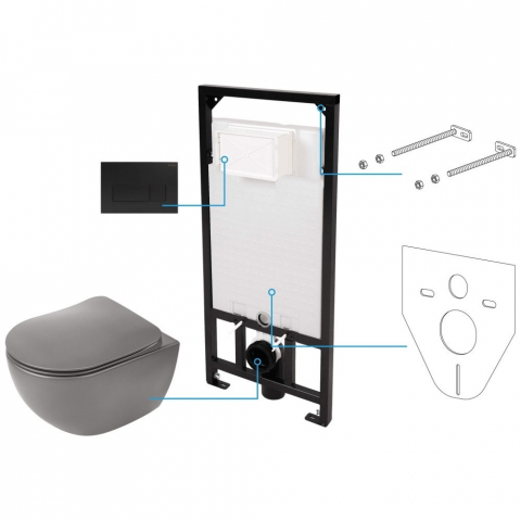Obiecte Sanitare - Set WC Deante Peonia incastrat 6 in 1 antracit
