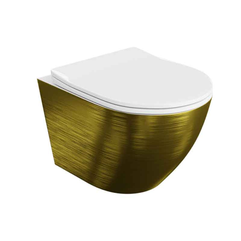 Vase wc - Set WC suspendat Spectrum, Trendi Slim Brushed Gold, rimless, cu capac soft close, auriu periat-alb