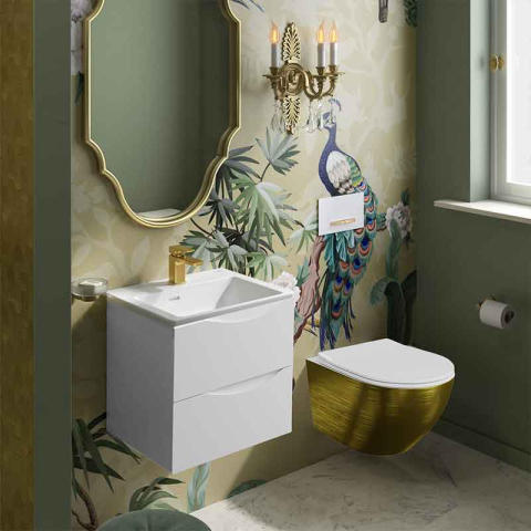 Set WC suspendat Spectrum, Trendi Slim Brushed Gold, rimless, cu capac soft close, auriu periat-alb [1]