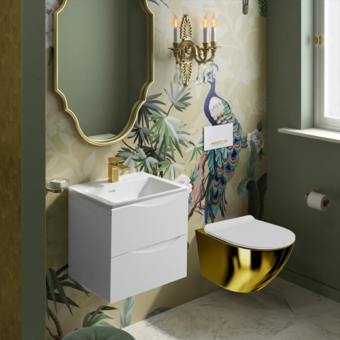Set WC suspendat Spectrum, Trendi Slim Gold White, rimless, cu capac, 36.5 x 49 cm, auriu-alb [1]