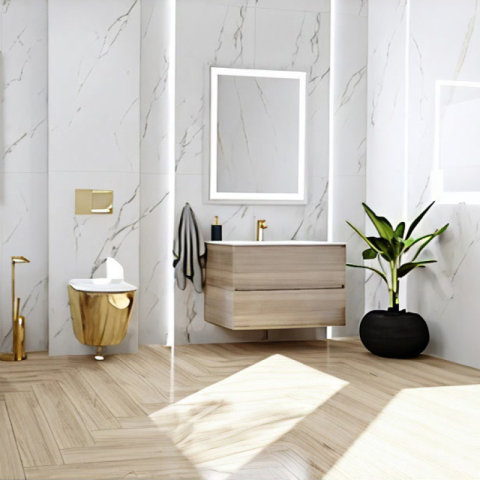 Set WC suspendat Spectrum, Trendi Slim Gold White, rimless, cu capac, 36.5 x 49 cm, auriu-alb [3]