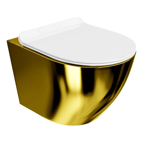 Vase wc - Set WC suspendat Spectrum, Trendi Slim Gold White, rimless, cu capac, 36.5 x 49 cm, auriu-alb