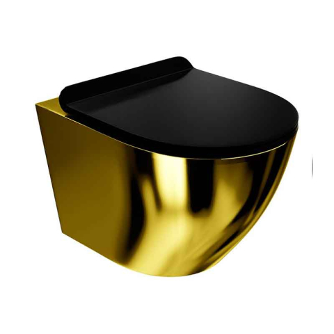 Vase wc - Set WC suspendat Spectrum, Trendi Slim, rimless, cu capac soft close, auriu-negru
