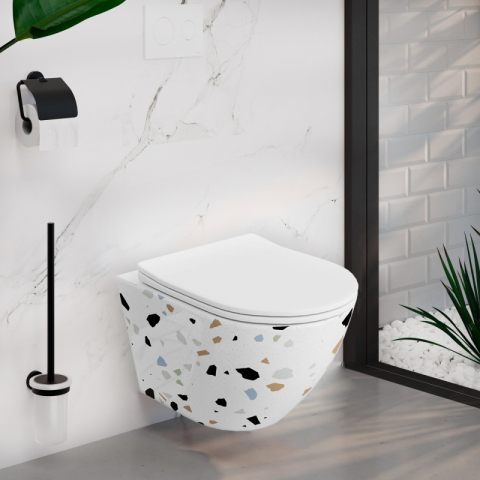 Set wc suspendat Spectrum, Trendi Stone, rimless cu capac inclus, 35.5 x 51.5 cm, alb mozaic [1]