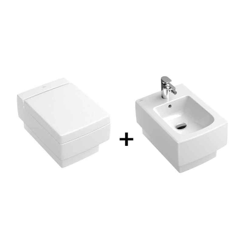 Vase wc suspendate - Set WC suspendat Villeroy&Boch, Memento, cu capac și bideu suspendat, alb