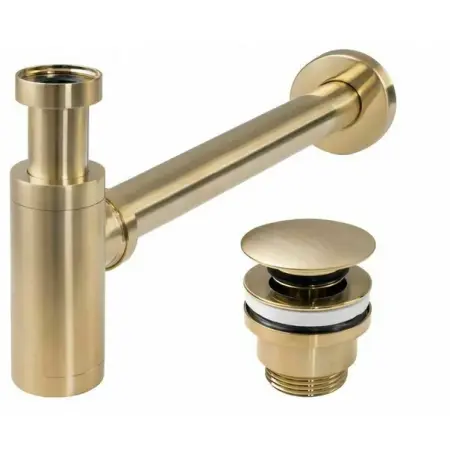Accesorii baie - Sifon auriu mat/periat lavoar cu ventil Click-Clack universal Rea Bez
