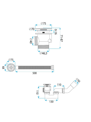 Sifon automat pentru cada Rea crom lucios cu preaplin PVC aluminiu 48mm [8]