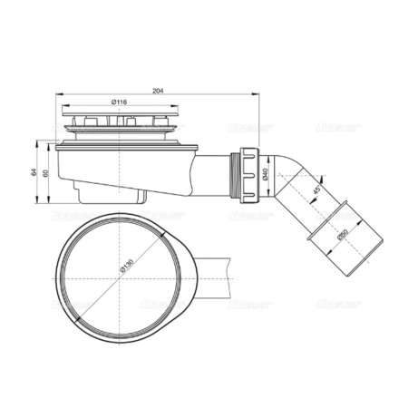 Sifon cadita Alcaplast, diametrul de scurgere 90 mm, crom [1]