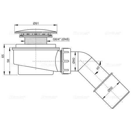 Sifon cadita dus, Alcadrain, cu cot de evacuare, 60 mm, crom [1]