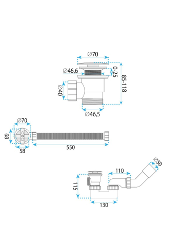 Sifon cada Rea click-clack cupru periat PVD 48 mm preaplin universal [8]