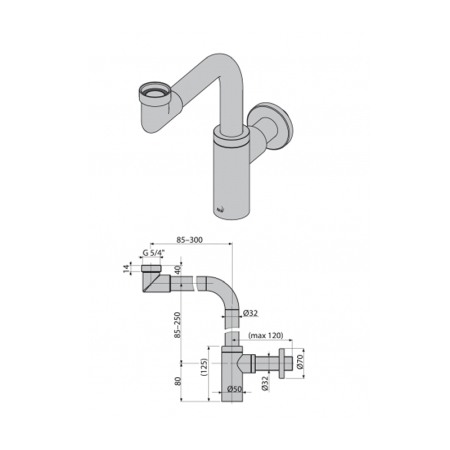 Sifon lavoar Alcaplast, metal. pentru economie de spatiu, crom [4]