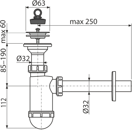 Sifon lavoar dn 32 cu sita din otel inoxidabil dn 63 - a410 [1]